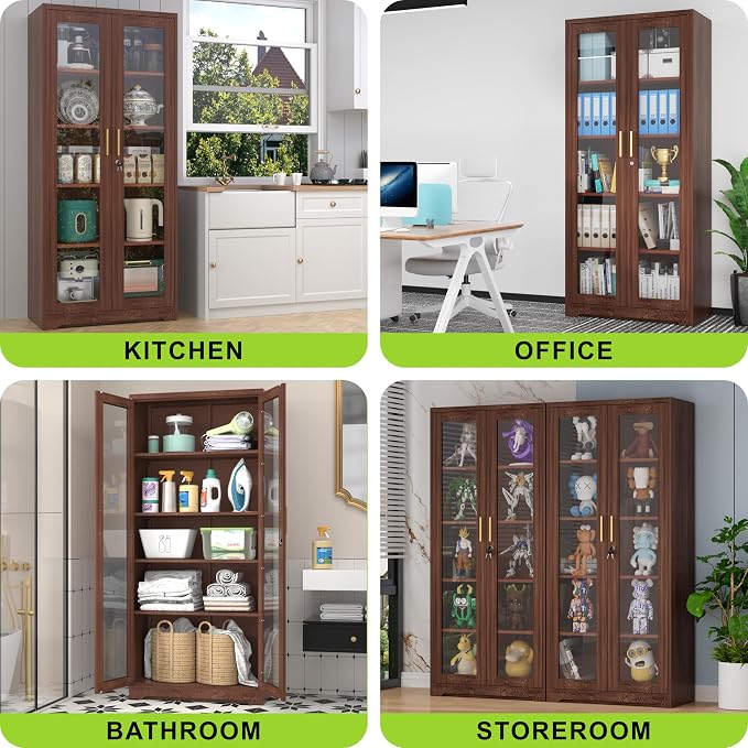 UNICOLY Display Cabinet with Glass Doors, Curio Cabinets with Locking Doors - Image 7