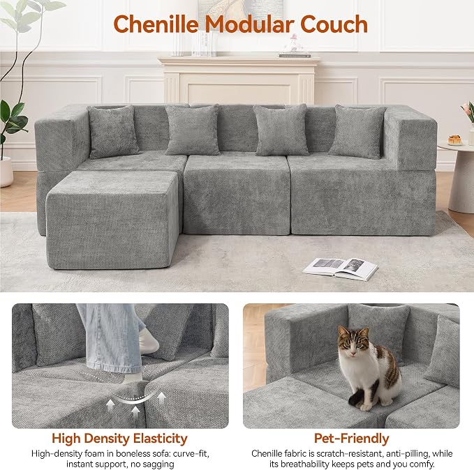 MONVANE 103'' Modular Sectional Sofa, Cloud Sectional Couch - Image 6