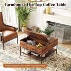 Farmhouse Coffee Table with Hidden Storage 32 in, Square Wood Living Room - Image 4