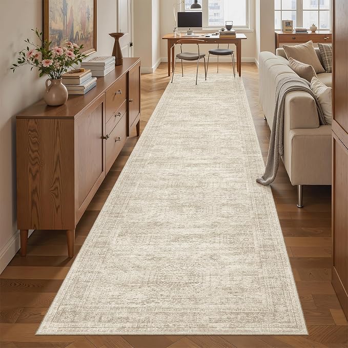 Soalmost Hallway Runner Rug 2'6" x 12' Washable Long Kitchen Rugs Beige | by Soalmost