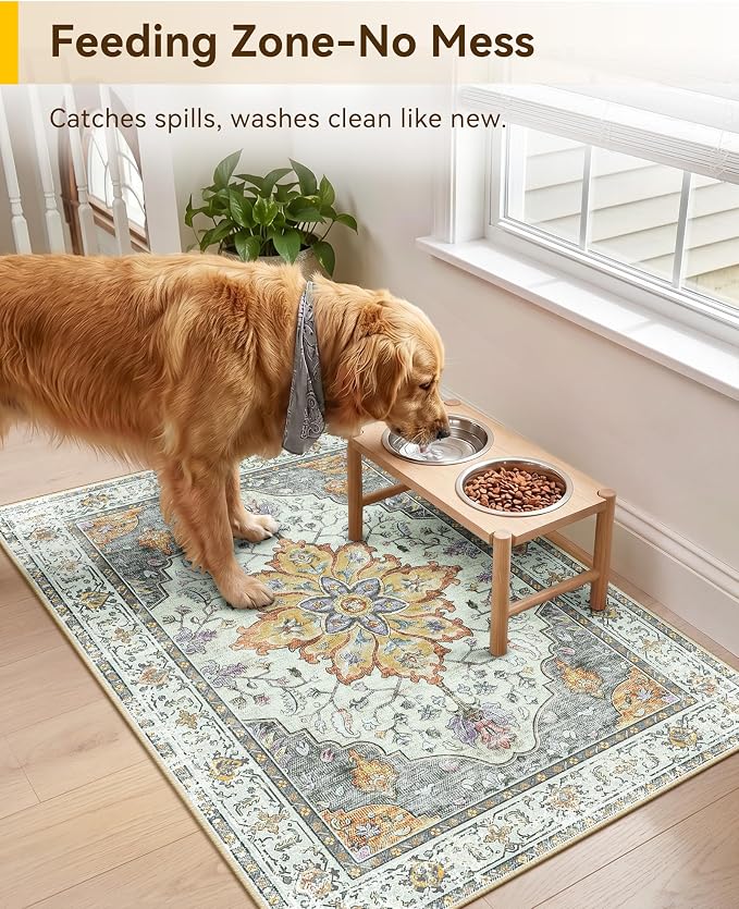 RELEANY Washable Area Rug, Small 2'x3', Water Repellent, Pet Friendly, Vintage - Image 2