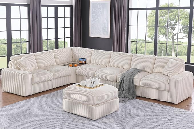Ball & Cast 146" Oversized Modular Sectional Sofa, Large Corduroy Upholstered by BallCast