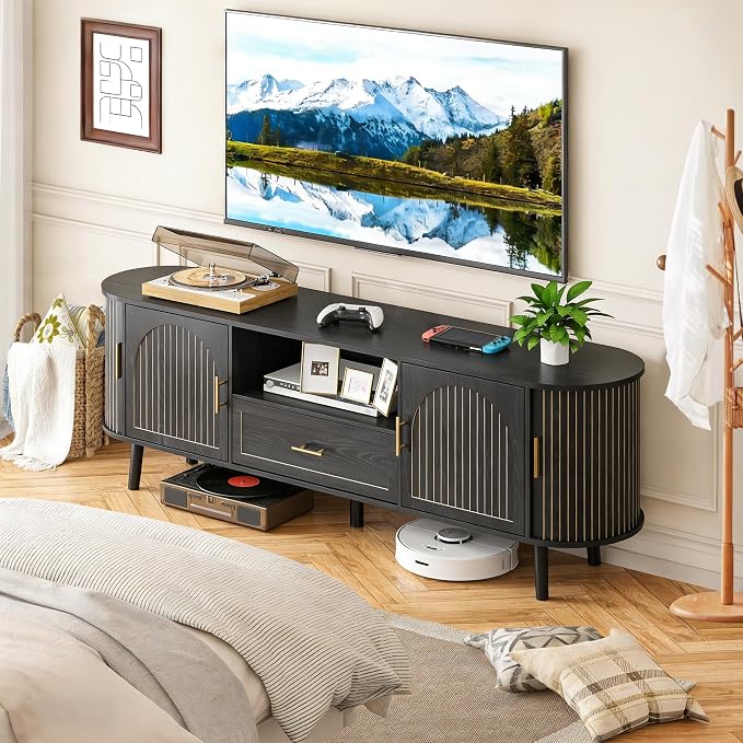 70" Fluted TV Stand for Tvs up to 80", Mid-Century Modern Entertainment Center - Image 5