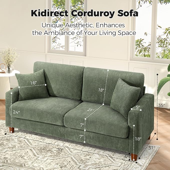Kidirect 70in Corduroy Couch, Sofas - Image 2