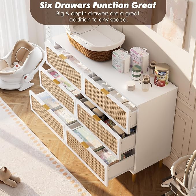 GarveeHome Rattan 6 Drawer Dressers - Image 4