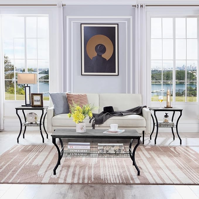 VECELO 3 Pieces Living Room Table Sets, Coffee and End Tables - Image 6