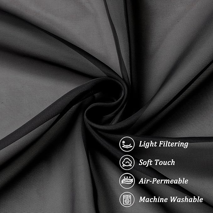 Chyhomenyc Extra Long Black Sheer Curtains 144 inch 2 Panels Set, Translucent - Image 7