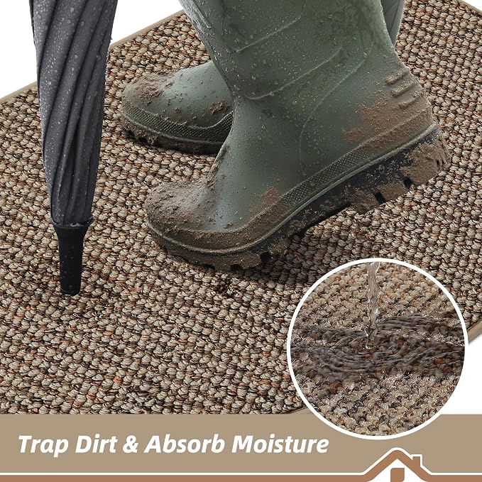 BEQHAUSE Dirt Trapper Door Mat 32" x 48" Half Circle Non Slip Rugs, Taupe | - Image 3