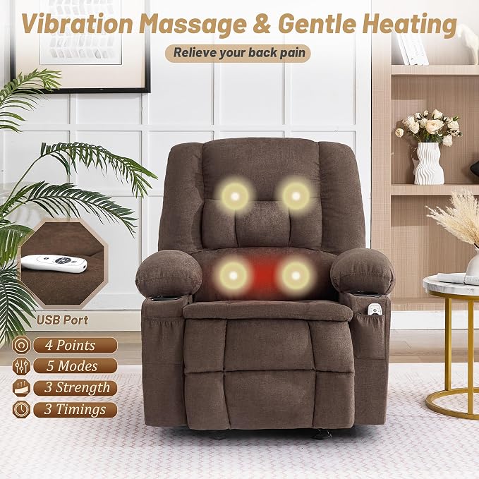 Rocker Recliner Chair with Massage and Heat, Nursery Rocking Chairs - Image 3