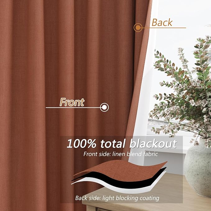 Terracotta 100% Blackout Curtains 84 Inch Length 2 Panels Set Fall Curtains - Image 4