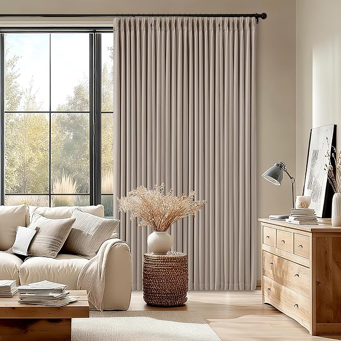 70 Inch Wide Blackout Pinch Pleat Curtains 108 Inches Long Burlywood Birch | - Image 9