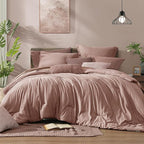 Monbix King Size Comforter Set, 7 Pieces Dusty Pink Cationic Dyeing Bed in a by Monbix