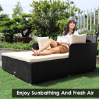 COSTWAY Outdoor Patio Rattan Daybed, Sponge Cushioned Loveseat Sofa - Image 5