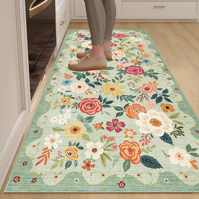 DUKINO 3x6 Runner Rug, Non Slip Floral Washable Rug by DUKINO