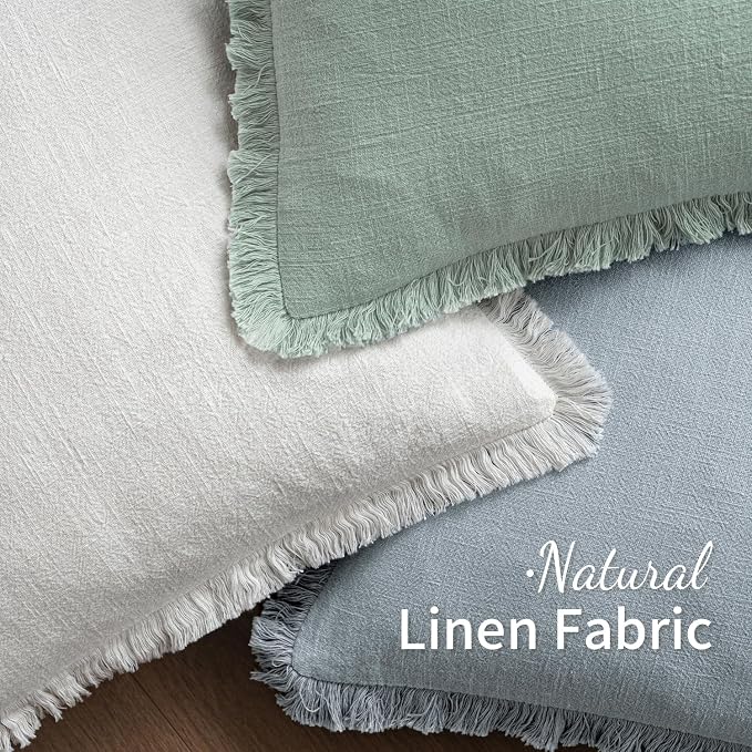 MIULEE Boho Linen Fringe Decorative Throw Pillow Covers Sky Blue 20x20 | Set of - Image 4