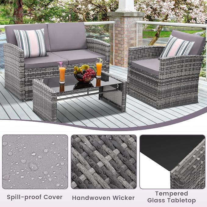 KROFEM 4-Piece Patio Furniture Set, Wicker Outdoor Rattan Sectional Sofa - Image 5