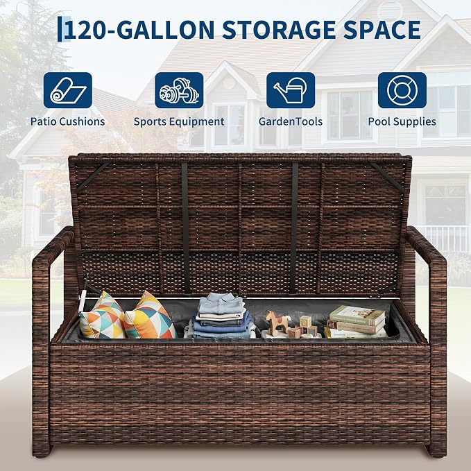 GarveeLife Wicker Storage Bench, Outdoor Rattan Stool - Image 4