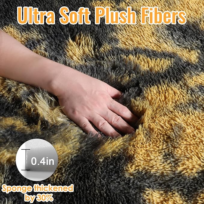 Black and Yellow Bedroom Rugs 4x6 Ft, Fluffy Modern Living Room Area Rug | - Image 7