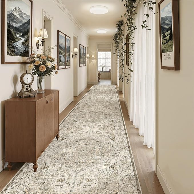 Madane Hallway Runner Rug 3x18 Washable Kitchen Runners 18ft, Ivory/Brown | - Image 4