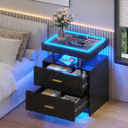 LED Nightstand Set 2 with Wireless Charging Station, Glass Top Smart Bedside - Image 8