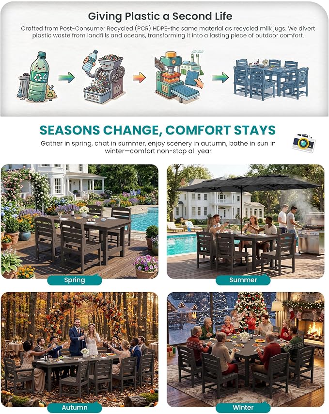 SERWALL Patio Dining Sets for 6 Person, HDPE Dining Set - Image 8
