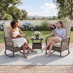 3 pcs Outdoor Rocking Bistro Set, Wicker Rocking Bistro Set - Image 5