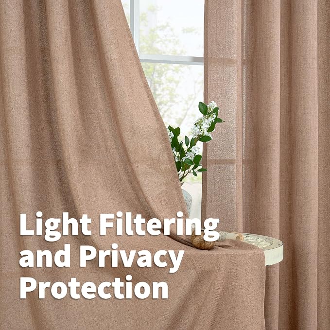 YoungsTex Linen Curtains 90 Inch Length, Light Filtering Drapes - Image 3