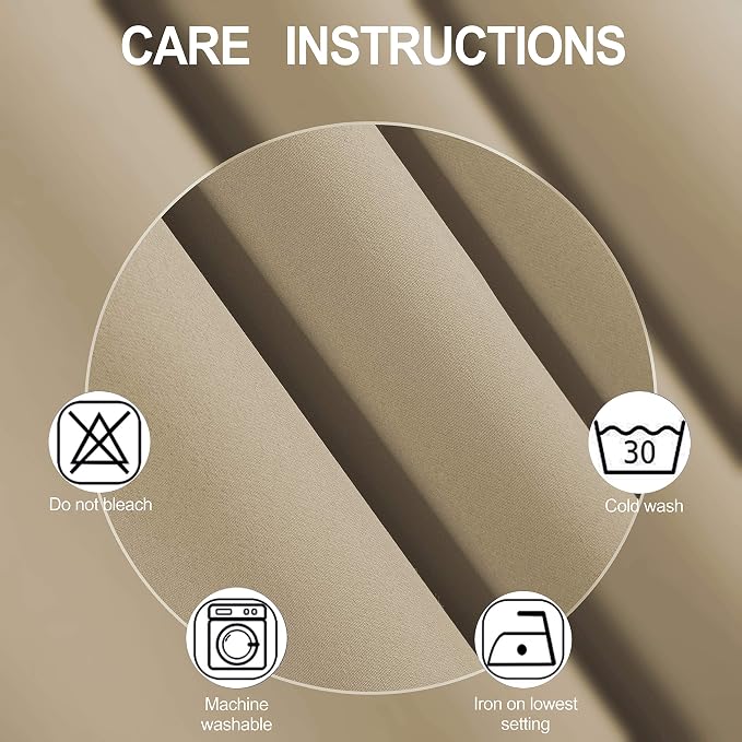 Beige Blackout Curtains 34 x 84 Inch Length/Set of 2 Curtain Panels/Thermal - Image 4
