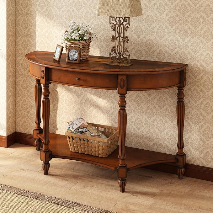 PADMA HOUSE Traditional Wood Semi-Circle Sofa Table by PADMAHOUSE