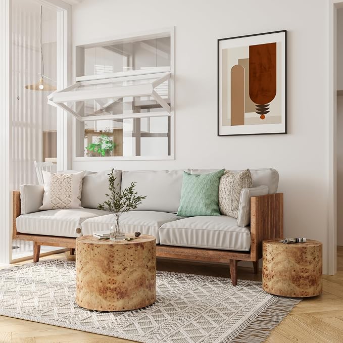 Nesting Coffee Table Set of 2 for Living Room, Modern Round Wooden Circle - Image 4