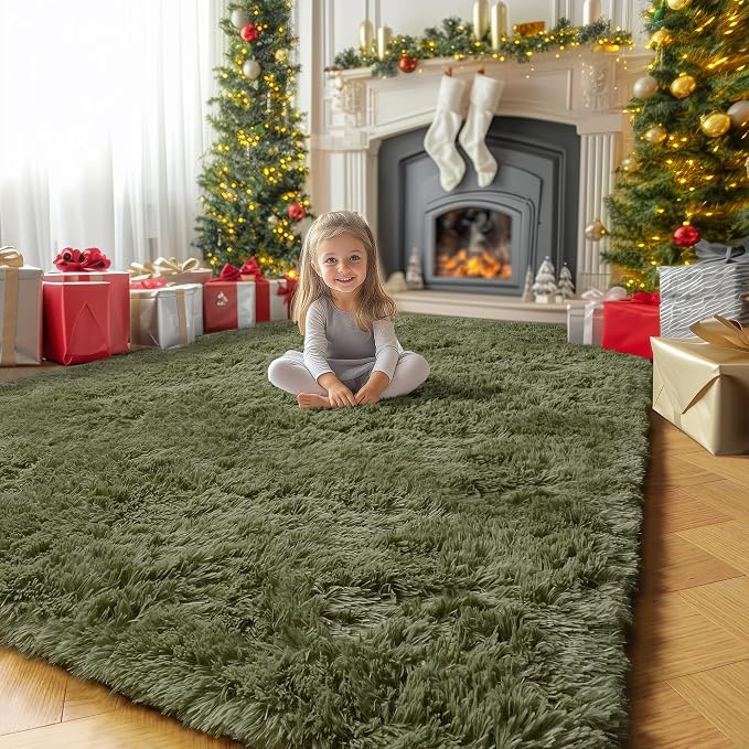 Amdrebio Olive Green Shag Plush Area Rug 4x6 - Image 8