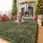Amdrebio Olive Green Large Fuzzy Furry Area Rug 6x9 - Image 8