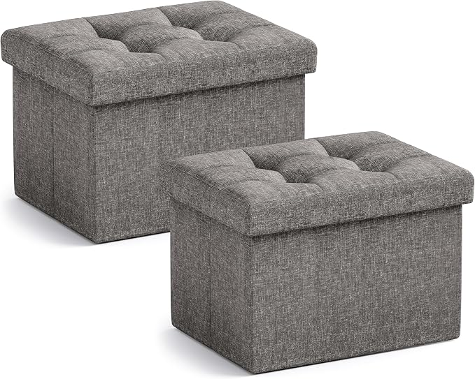 Ornavo Home Small Storage Ottoman, Foldable Collapsible Rectangle Linen Ottoman by OrnavoHome