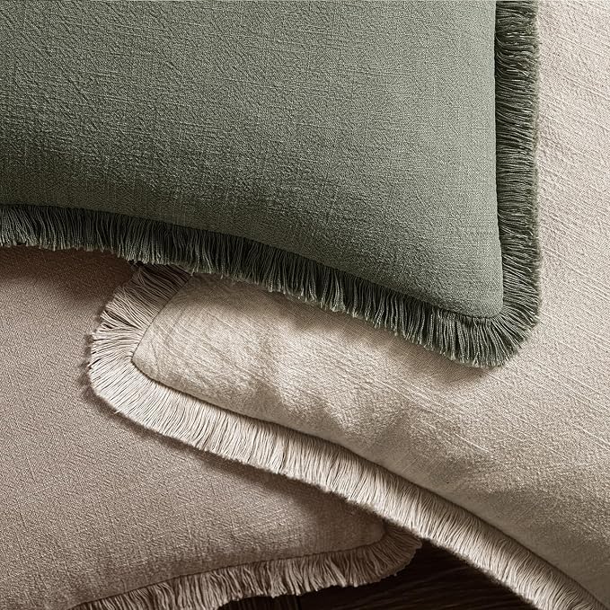 MIULEE Linen Fringe Decorative Fall Euro Throw Pillow Covers Dune 24x24 | Set - Image 4