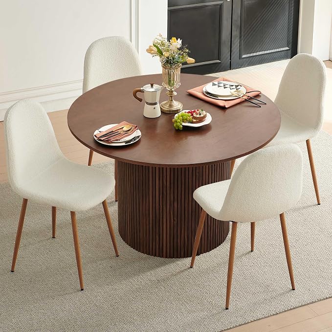 Dining Table Set for 4, Mid Century Modern 47 Inch Wooden Round Dining Table Set - Image 6