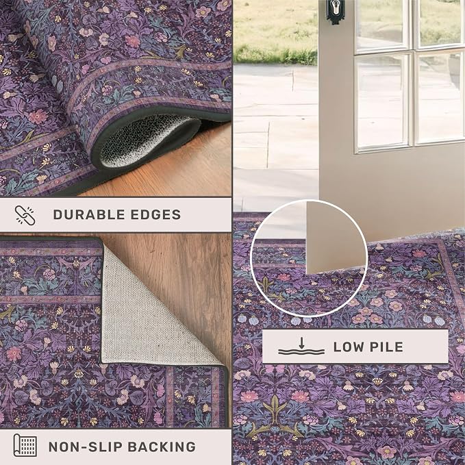 Washable Plum Purple Runner Rug 2x6 - Image 5