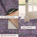 Washable Violet 5x7 Area Rug for Living Room, Vintage Dark Purple Dining Room - Image 5