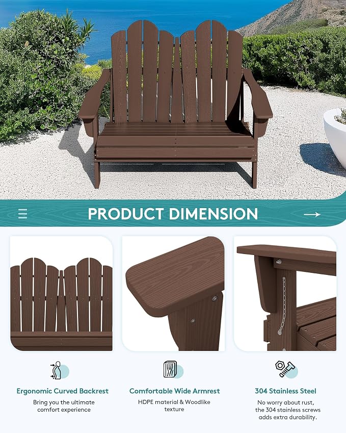 SERWALL 3 Pieces Patio Adirondack Bench Set, 2 Folding Adirondack Bench & 1 - Image 5