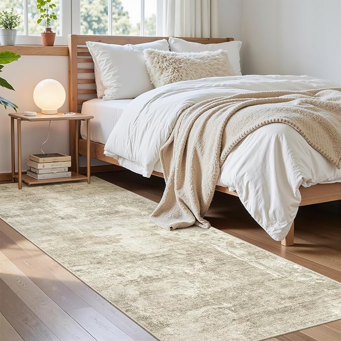Soalmost Runner Rug 2'6"x8' Kitchen Hallway Runners Abstract Beige/Gray | - Image 4