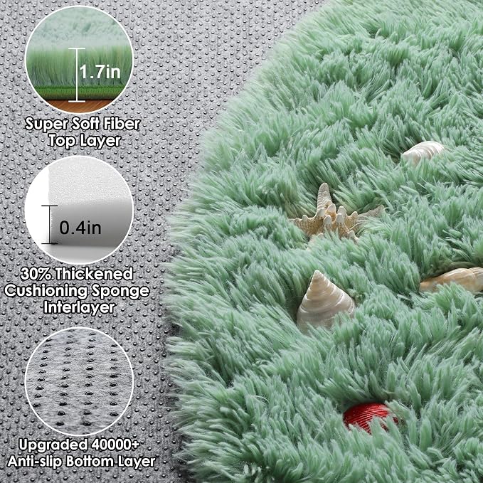 Sage Green Round Area Rugs 5ft, Fluffy Soft Bedroom Circle Rug - Image 2