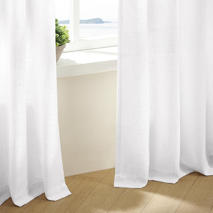 Snow White Pinch Pleated Linen Curtains 92 Inches Long 2 Panels | - Image 8