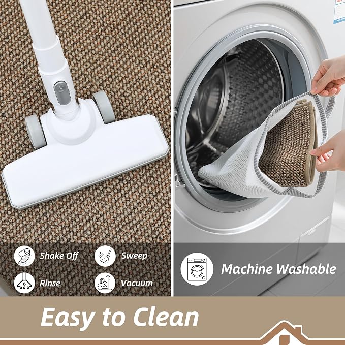 BEQHAUSE Dirt Trapper Door Mat 24" x 36" Half Circle Non Slip Rugs, Taupe | - Image 7