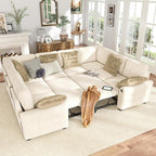 Hanherry Sectional Couch with Pull Out Sofa Bed, Chenille Sleeper Sofa with 2 by Hanherry