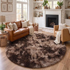 Amdrebio Brown Tan Round Fluffy Kids Area Rug 5Ft - Image 3