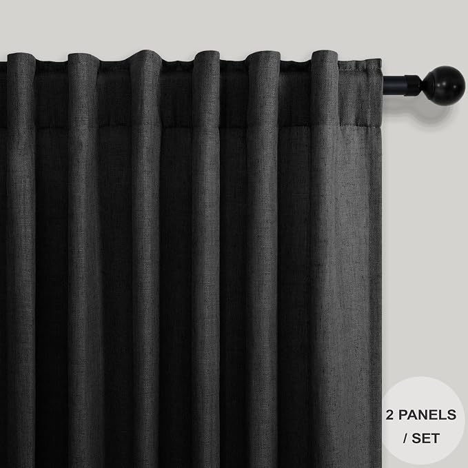 Pitalk Black Linen Curtains 63 Inch Length - Image 7