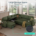 LINSY HOME Sectional Sofa with Pull Out Bed, 7 Seats Corduroy Reversible - Image 3
