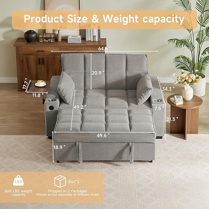 Auvsoce 65'' Chaise Lounge Chair Indoor, 3-in-1 Convertible Sofa Bed - Image 2