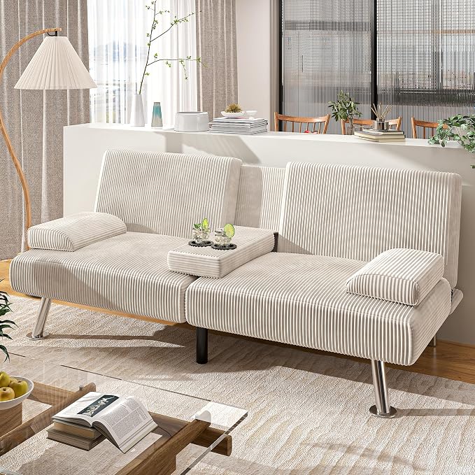 Shahoo Modern Upholstered Convertible Folding Futon Sofa Bed by BuynowfromShahoo