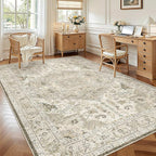 Madane 6x9 Area Rugs for Living Room, Vintage Washable Rug, Ivory/Brown | Stain - Image 2