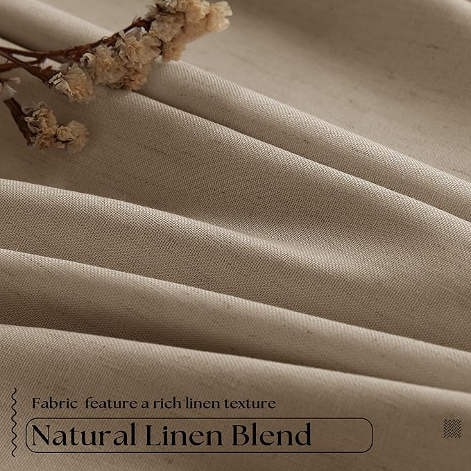 Light Brown 100% Blackout Pinch Pleated Linen 63 Inch Curtains - Image 5